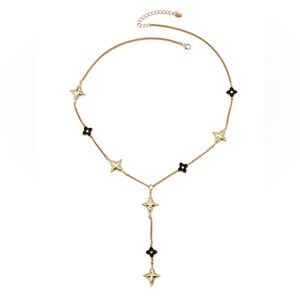 Atelier Gold and Black Flower Lucky Clover Y-Drop Necklace